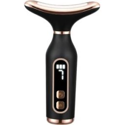 INF Appareil de massage visage et cou à LED 7 couleurs avec fonction chauffante et 7 modes de vibration, écran LCD, Le noir