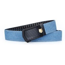 INF Ceinture en denim automatique à cliquet pour pantalon, réglable sans trous, coupe à longueur, Taille 33-37 (Poids 70-95kg) Bleu