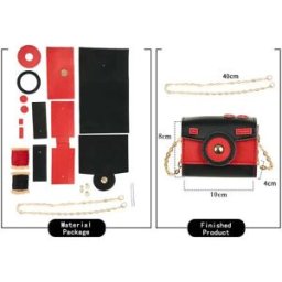 INF Sac Appareil Photo DIY Compatible Avec Matériaux PU Multicolores, Mini Sac Carré à Chaîne, Style Frais et Moderne Noir + Rouge