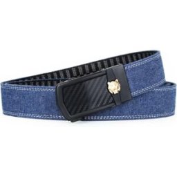 INF Ceinture en denim automatique à cliquet pour pantalon, réglable sans trous, coupe à longueur, Taille 33-37 (Poids 70-95kg) Bleu foncé