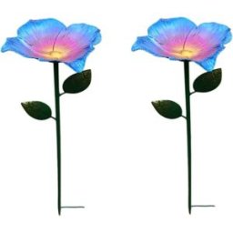 INF Mangeoire métallique en forme de fleur 2 pièces avec abreuvoir - Piquet de jardin pour oiseaux et pollinisateurs Bleu
