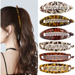 INF Pince Banane Vintage 6 pièces – Multicolore ABS et PC, Griffes Grand Format à Imprimé Léopard pour Queue de Cheval Stylée