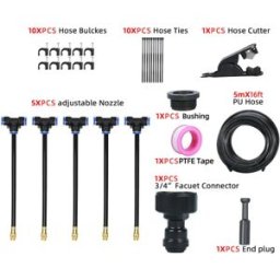 INF Kit d'arrosage rotatif universel 5m avec clous - Tuyau PE flexible, brumisation basse pression, buses orientables