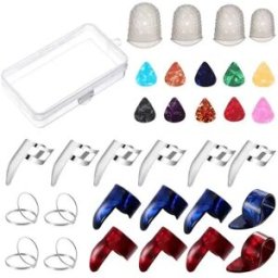 INF Ensemble 34 pièces médiators et manchons pour doigts – Couleurs mixtes, médiators celluloïd 0.96mm avec manchons en