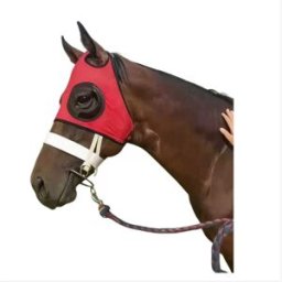 INF Masque Coupe-Vent pour Cheval avec Protection Oculaire en Maille - Équipement Équestre Anti-Sable Rouge