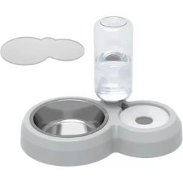 INF Distributeur d'eau automatique pour animaux de compagnie Double gamelle en acier inoxydable Gris