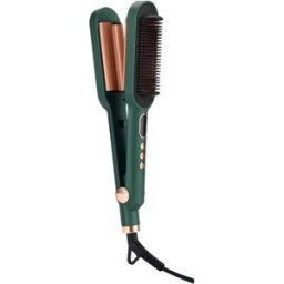 INF Brosse lissante cheveux 3-en-1 verte avec prise US - chauffe rapide LCD, tourmaline céramique, 110-240V
