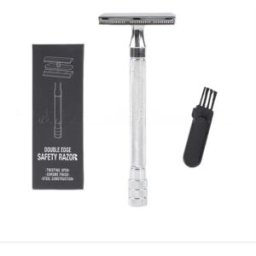 INF Rasoir de sécurité manuel pour homme en alliage de zinc - Rasoir classique avec lames tranchantes et brosse incluse Argent