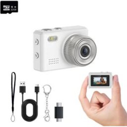 INF Caméra numérique mini porte-clés avec écran 0.96inch - Vrai 720P 1MP, carte TF 32GB, OTG Type-C, cordon et chaîne métallique Blanc