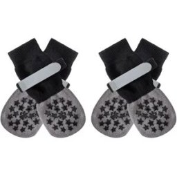 INF Chaussettes pour animaux compatibles avec chiens, antidérapantes et imperméables, noir avec étoiles, lot de 4 L