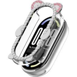 INF Coque protectrice motif ours à strass compatible avec Xiaomi Mi Band 9 et compatible avec Xiaomi Mi Band 9 NFC - PC + cadre Argent