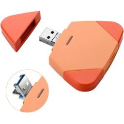 INF Lecteur de cartes magnétique détachable 3-en-1 - Lightning, USB-C & USB-A, SD/TF, compatible avec iPhone et iPad Orange