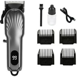INF Tondeuse électrique rechargeable sans fil professionnelle avec lame en céramique et écran LCD Gris