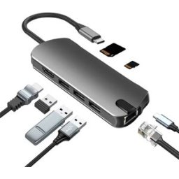 INF Hub USB-C 8-en-1 avec USB 3.0, HDMI, RJ45, emplacement pour carte SD/TF
