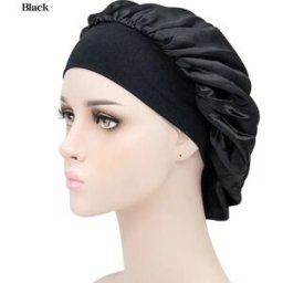 INF Lot de 2 bonnets de soin élastiques pour cheveux - Bonnet de nuit tendance, respirant et confortable Le noir