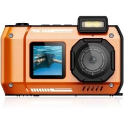 INF Appareil photo sous-marin 4K avec zoom 18x, double écran, stabilisation EIS, LED et IP68 étanche 10m Orange
