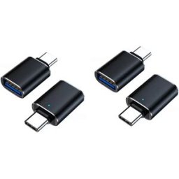 INF Adaptateur OTG Type-C avec LED - Pack de 4, USB 3.0 5Gbps, Alliage d'aluminium, compatible avec Apple, Huawei et MacBook Le noir