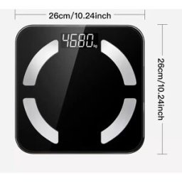 INF Pèse-personne intelligent rechargeable avec rétroéclairage LCD, Type-C 300mAH, Bluetooth 4.0+, précision 0.05kg, verre Le noir