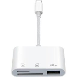 INF Lecteur de cartes Type-C 3-en-1 - Lecture rapide SD/TF/USB, Plug and Play, compatible avec iPad Pro, iPad Air, iPad Mini et Blanc