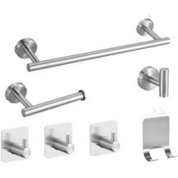 INF Ensemble de 7 pièces d'accessoires de salle de bain en acier inoxydable sans perçage Argent
