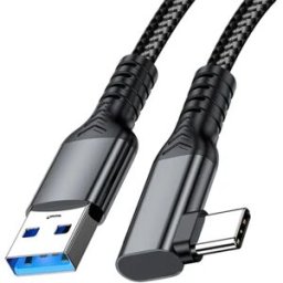 INF Câble USB-C USB 3.2 Gen2 10Gbps, Charge 3A/60W, Angle droit 90°, Tressé, Optimisé pour VR et CarPlay, compatible avec Meta 5 m