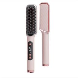 INF ZF-888 brosse coiffante 2-en-1 lissante et boucleuse avec affichage LCD et ions négatifs, température réglable 160°C-220°C Rose
