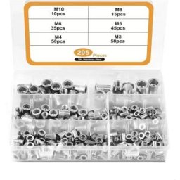 INF Kit d'écrous à sertir moletés en acier inoxydable 205 pièces, ensemble d'assortiment Rivnut