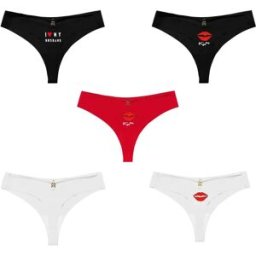 INF Ensemble de 5 Strings Femme Taille Basse - Cœur, Baiser, Blanc et Rouge XL