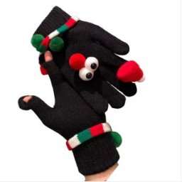 INF Gants Chauds en Tricot de Noël - Gants d'Hiver Amusants avec Grands Yeux Coupe-Vent pour Femmes Le noir