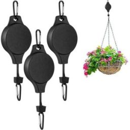 INF Crochets de Suspension Jardin Noir Pack de 3 - Poulie Rétractable Réglable pour Paniers Suspendus et Mangeoires à Oiseaux