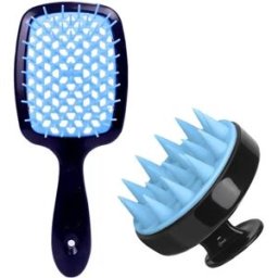 INF Ensemble de Soin Capillaire Deux Pièces Noir et Bleu : Peigne Démêlant et Masseur de Cuir Chevelu