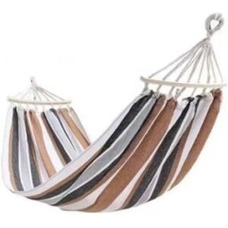 INF Hamac double en toile 260x150cm avec barre d'écartement en bois et crochets bec-de-canard - Antibasculement, capacité 200kg