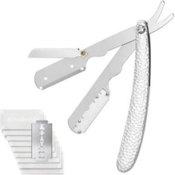INF Rasoir de Sécurité Manuel Texturé Martelé en Acier Inoxydable (Argent Électroplaqué) avec 10 Lames