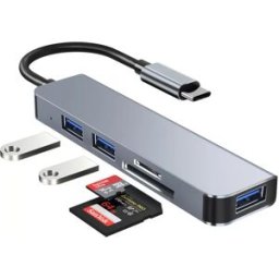 INF Adaptateur Hub USB-C 5-en-1 : USB 3.0, Double USB 2.0, Lecteur de Carte SD/TF