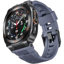 INF GDB Bracelet Intégré Deux-en-Un Demi-Enveloppement 47MM compatible avec Samsung Galaxy Watch Ultra - Silicone, Alliage de Gris + Bleu