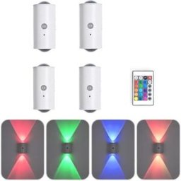 INF Lampe murale ambiante détecteur de mouvement double tête 4 pièces - Télécommande, Montage magnétique, 116 couleurs, Blanc