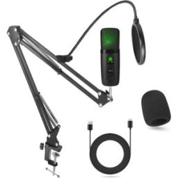 INF Kit Microphone Condensateur USB - Enregistrement Studio & Streaming avec Éclairage RGB