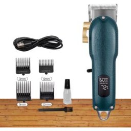 INF Tondeuse électrique avec lame auto-affûtante en acier inoxydable, réglage 4 niveaux, écran LCD et compatibilité 11V-240V Bleu