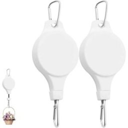 INF Poulies rétractables pour plantes 2 pièces - Tendeur suspendu réglable avec mousqueton, ABS+acier inoxydable, multicolore, Blanc