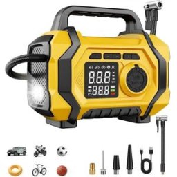 INF Gonfleur Lithium Sans Fil (Batterie 3 Cellules) - Démarreur Voiture Multifonction 2000x4mAh et Pompe à Pneus, ABS Jaune