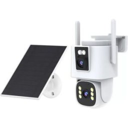 INF Caméra de sécurité 4G solaire à double objectif, panoramique et inclinable, résolution Full HD 1080P