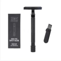 INF Rasoir de sécurité manuel pour homme en alliage de zinc - Rasoir classique avec lames tranchantes et brosse incluse Le noir