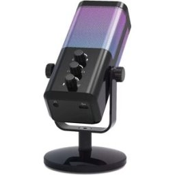 INF Microphone à condensateur USB RGB pour PC - Plug-and-Play, prise casque 3,5 mm, support réglable 360°, réduction de bruit Le noir