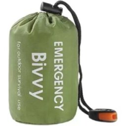 INF Sac de couchage d'urgence 28um - Bivvy de survie PE étanche et réfléchissant avec sifflet, 215cm x 90cm x 2cm Vert foncé