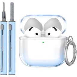 INF Ensemble de protection en TPU compatible avec Apple AirPods 4 avec stylo de nettoyage et porte-clés Bleu