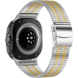 INF Bracelet de montre en acier inoxydable compatible avec Samsung Galaxy Watch Ultra 8, design à cinq perles avec boucle argent + or