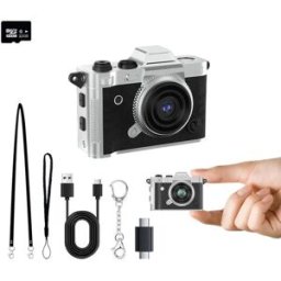 INF Mini caméra numérique avec sangle cou, bracelet poignet, chaîne métallique, USB OTG et carte TF 32GB - 1080P, objectif 5MP, Le noir