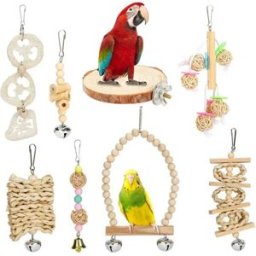 INF Ensemble de jouets à mâcher naturels pour perroquets et petits oiseaux - Bois de pin et balançoire et échelle en métal