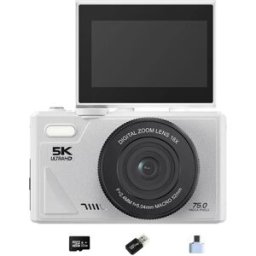 INF Appareil Photo Numérique Blanc 5K 75MP avec Carte 64 Go, Adaptateur Type-C et Lecteur USB