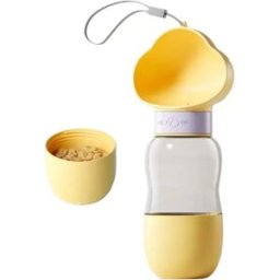 INF Bouteille d'eau et récipient à nourriture portables pour animaux, 350ml/200ml, Distributeur de voyage anti-fuite Jaune